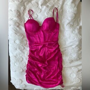 Oh Polly Pink Satin Bodycon Mini Dress Size 6